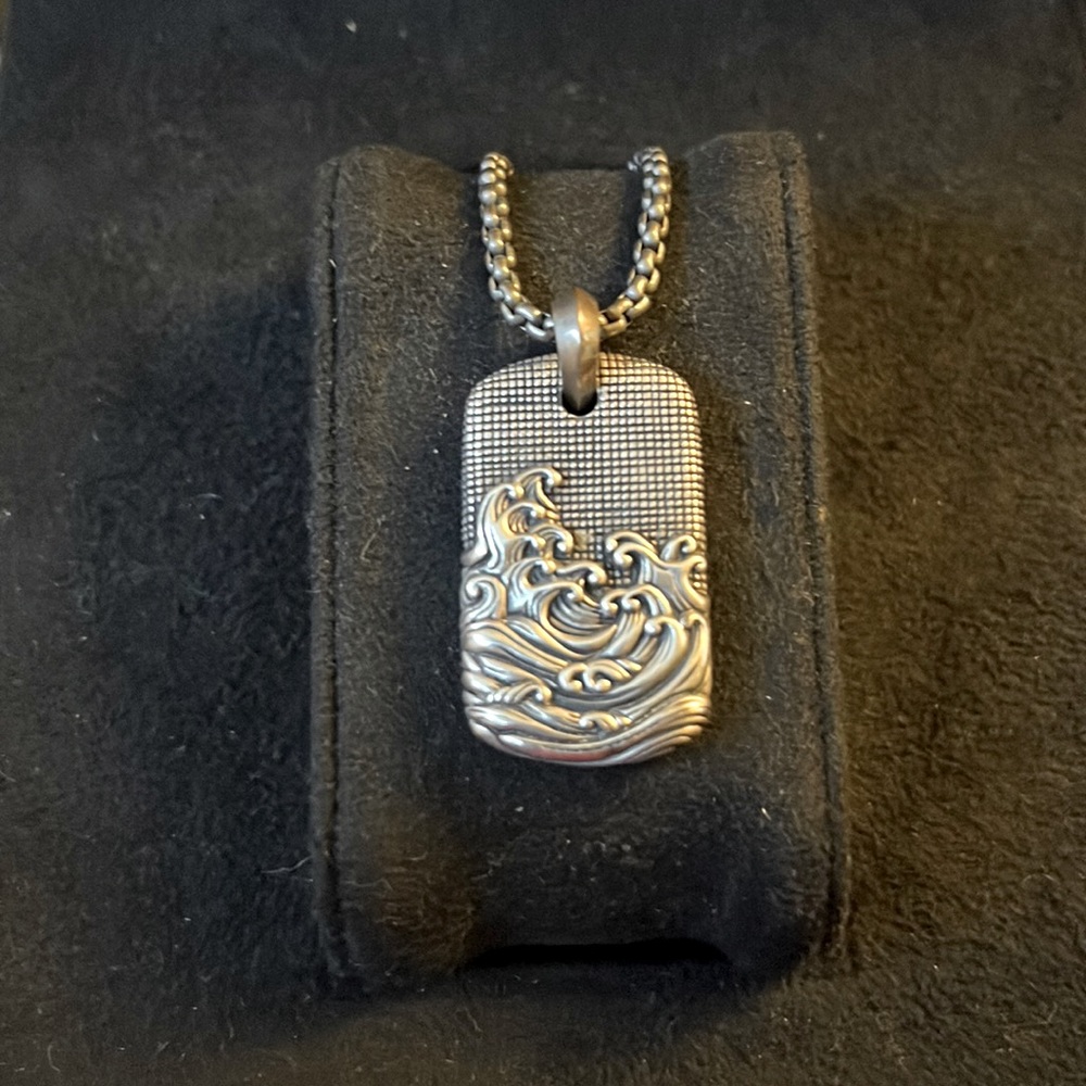 COPY - David Yurman Sterling Silver Waves Tag with Box Chain Necklace